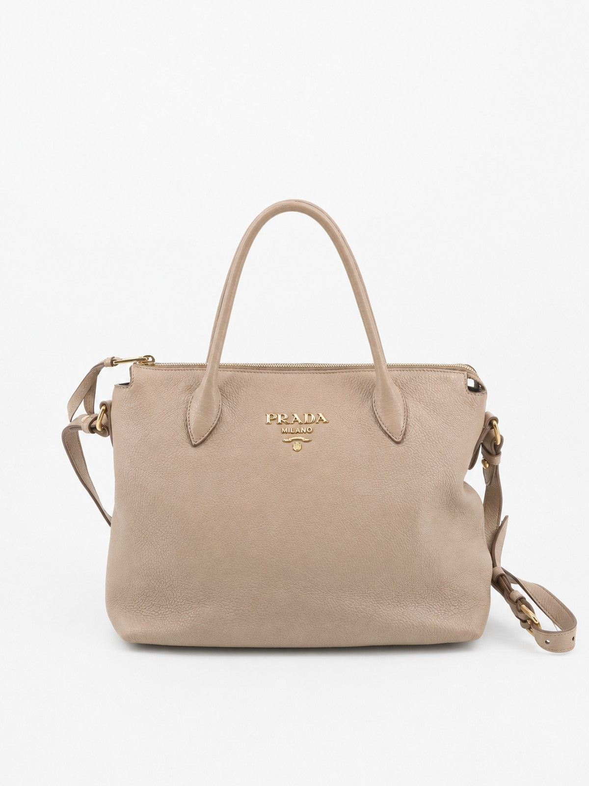 Prada Hand Bag Beige Leather