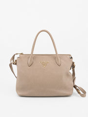 Prada Hand Bag Beige Leather